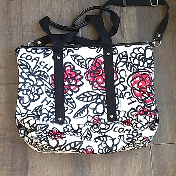 COACH  POPPY LOGO FLORAL TRAVEL TOTE CARRY ON BAG 13LX17W. - Picture 5 of 11